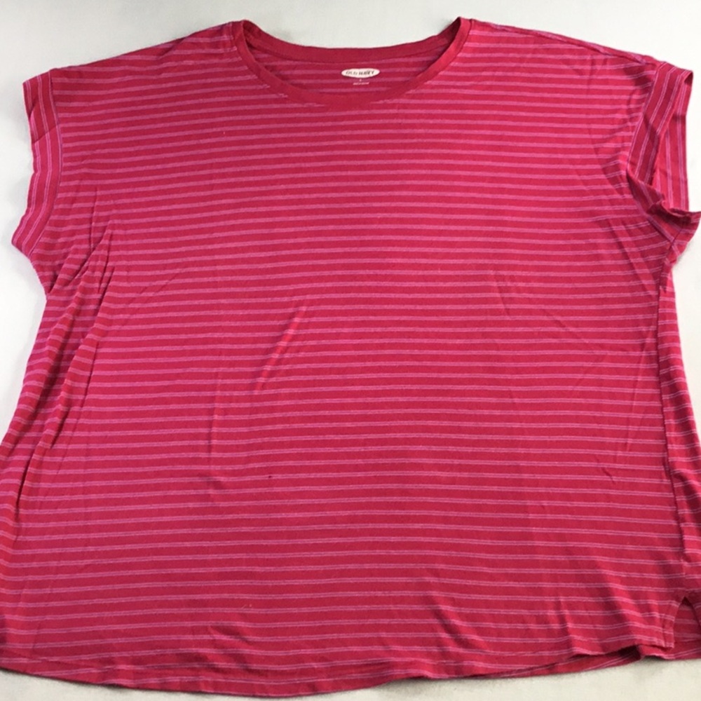 Old Navy Cottage Fuschia Pink Striped Cap Sleeve Tee Size‎ L